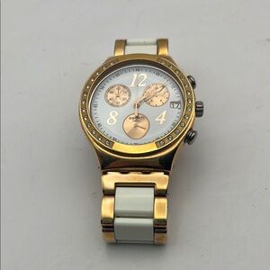 Irony Dreamwhite Rose Chronograph Gold-Tone Steel Ladies Watch swatch YCG406G